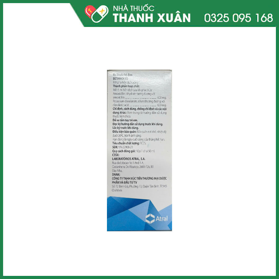 Betamox ES thuốc kháng sinh điều trị viêm tai giữa cấp, viêm phổi mắc phải tại cộng đồng